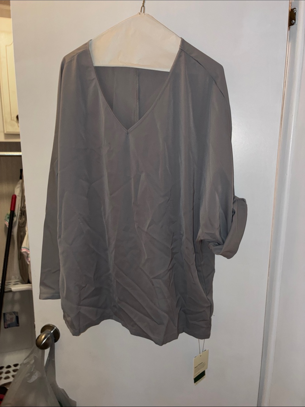Women's V-Neck Long Sleeve Blouse - Gray/ taupe nwt